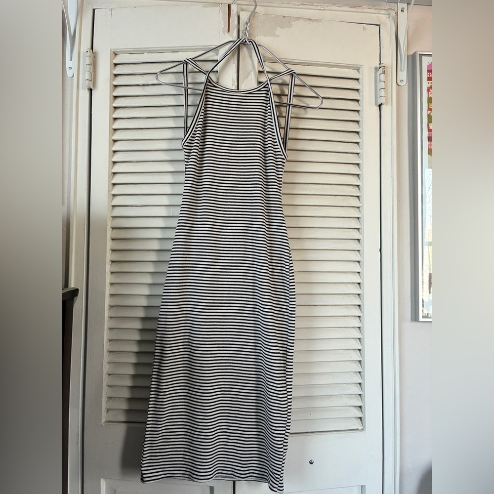 Silence + Noise Black and White Striped Midi Dress